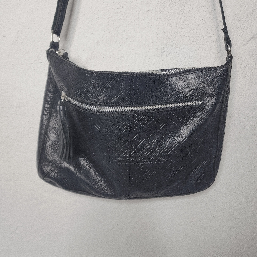 Day & Mood Black Embossed Leather Crossbody - Picture 3 of 15